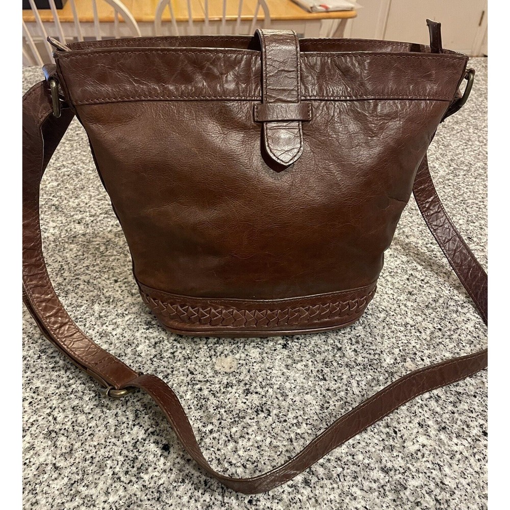 FAT FACE Brown Leather Bucket Crossbody Bag Purse